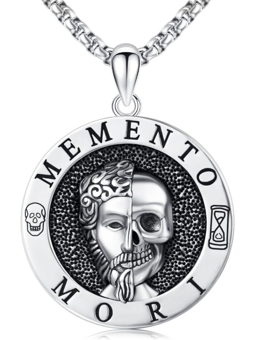 Sterling Silver Memento Mori Skull Pendant Necklace - Stoic Reminder Jewelry